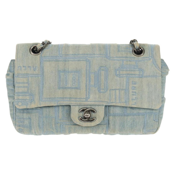 CHANEL Coco Perfume Chain Shoulder Bag Denim Light Blue CC Auth 145068AV