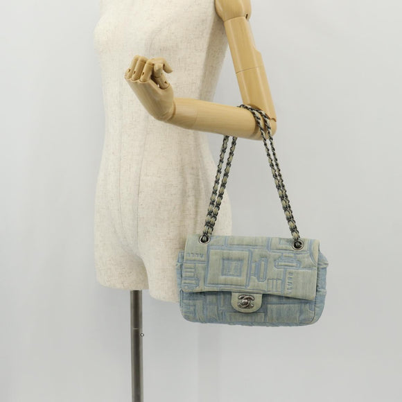 CHANEL Coco Perfume Chain Shoulder Bag Denim Light Blue CC Auth 145068AV