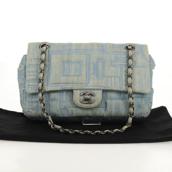 CHANEL Coco Perfume Chain Shoulder Bag Denim Light Blue CC Auth 145068AV