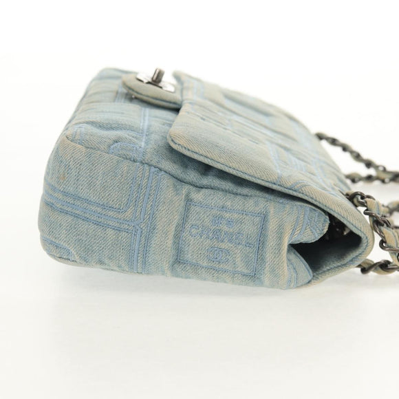 CHANEL Coco Perfume Chain Shoulder Bag Denim Light Blue CC Auth 145068AV