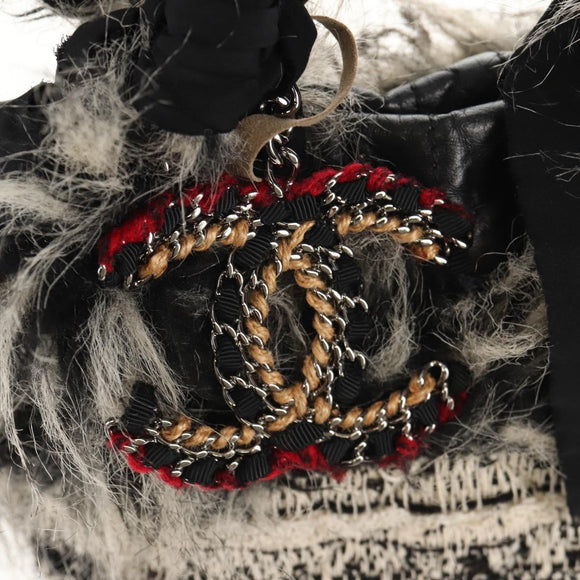 CHANEL Chain COCO Mark Shoulder Bag Tweed Black Silver CC Auth 145069AV