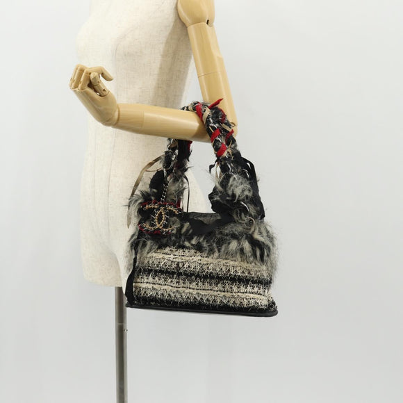 CHANEL Chain COCO Mark Shoulder Bag Tweed Black Silver CC Auth 145069AV