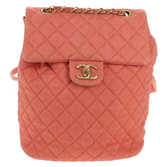 CHANEL Matelasse Backpack Denim Pink Gold CC Auth 145070SAM
