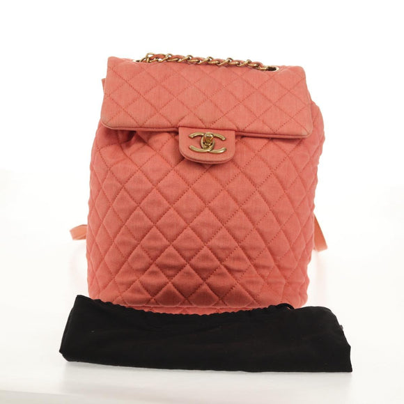 CHANEL Matelasse Backpack Denim Pink Gold CC Auth 145070AM