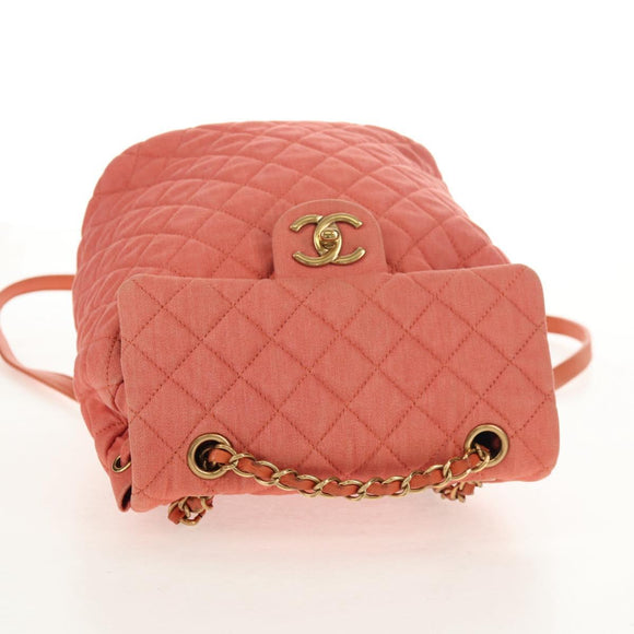 CHANEL Matelasse Backpack Denim Pink Gold CC Auth 145070AM