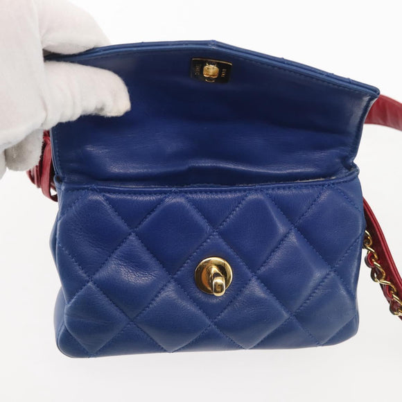 CHANEL Matelasse Waist Bag Lamb Skin Multicolor Gold CC Auth 145072