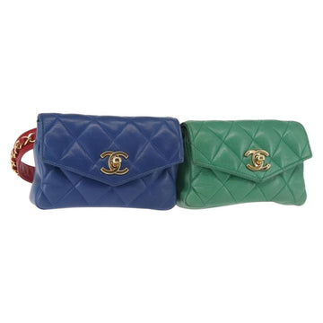 CHANEL Matelasse Waist Bag Lamb Skin Multicolor Gold CC Auth 145072