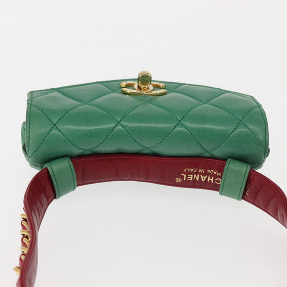 CHANEL Matelasse Waist Bag Lamb Skin Multicolor Gold CC Auth 145072