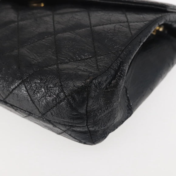 CHANEL Matelasse Chain Shoulder Bag Leather Black Gold CC Auth 145073