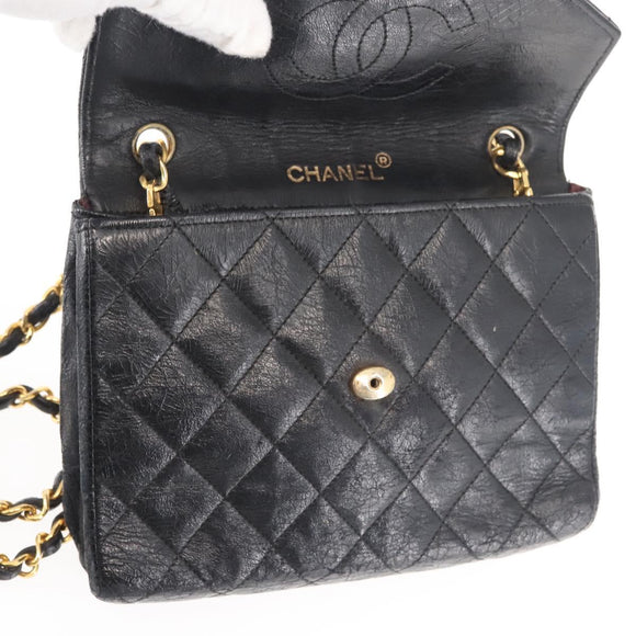 CHANEL Matelasse Chain Shoulder Bag Leather Black Gold CC Auth 145073