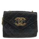 CHANEL Matelasse Chain Shoulder Bag Leather Black Gold CC Auth 145073-2