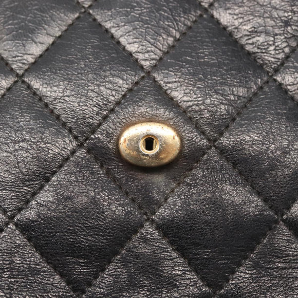 CHANEL Matelasse Chain Shoulder Bag Leather Black Gold CC Auth 145073