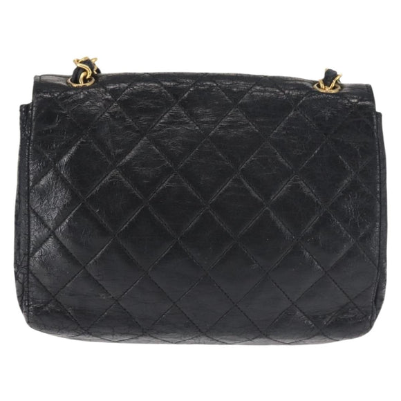 CHANEL Matelasse Chain Shoulder Bag Leather Black Gold CC Auth 145073