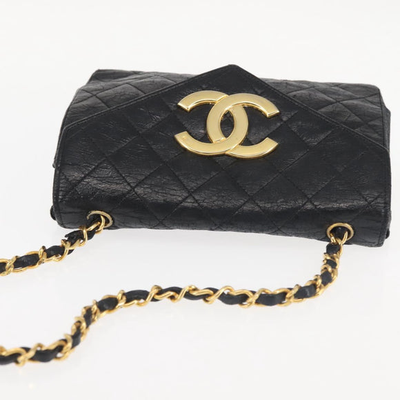 CHANEL Matelasse Chain Shoulder Bag Leather Black Gold CC Auth 145073