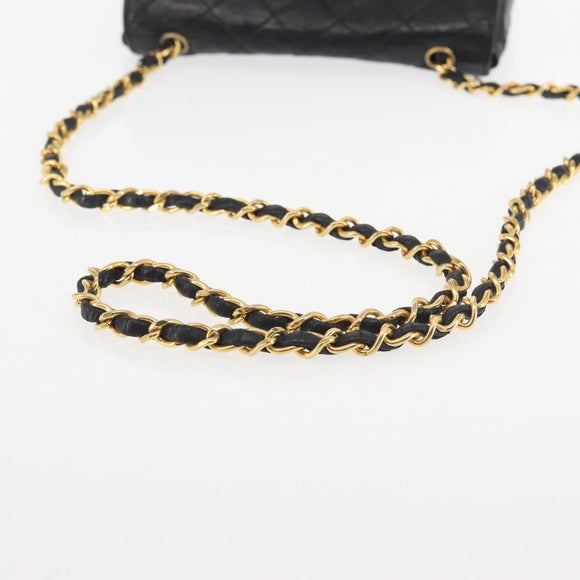 CHANEL Matelasse Chain Shoulder Bag Leather Black Gold CC Auth 145073