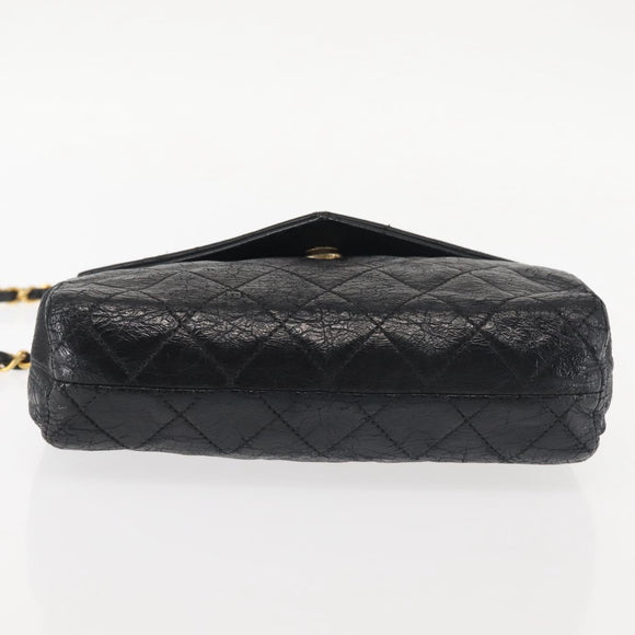 CHANEL Matelasse Chain Shoulder Bag Leather Black Gold CC Auth 145073
