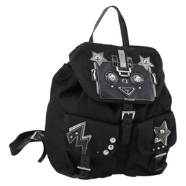 PRADA Backpack Nylon Black Silver Auth 145074