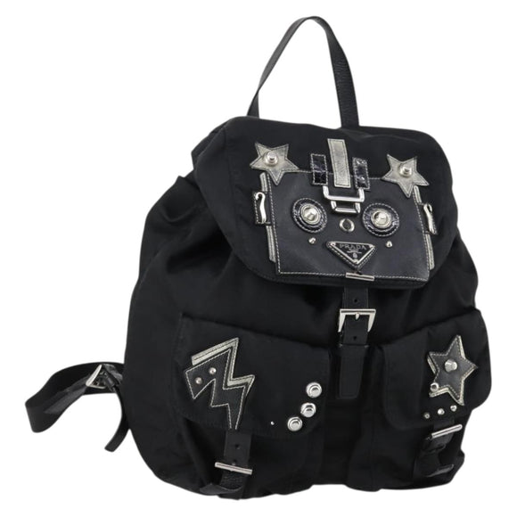PRADA Backpack Nylon Black Silver Auth 145074