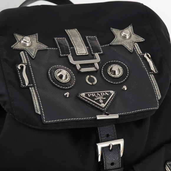 PRADA Backpack Nylon Black Silver Auth 145074