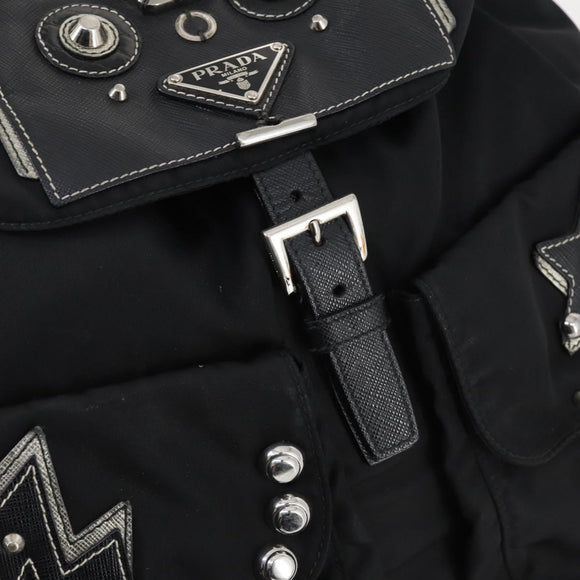 PRADA Backpack Nylon Black Silver Auth 145074
