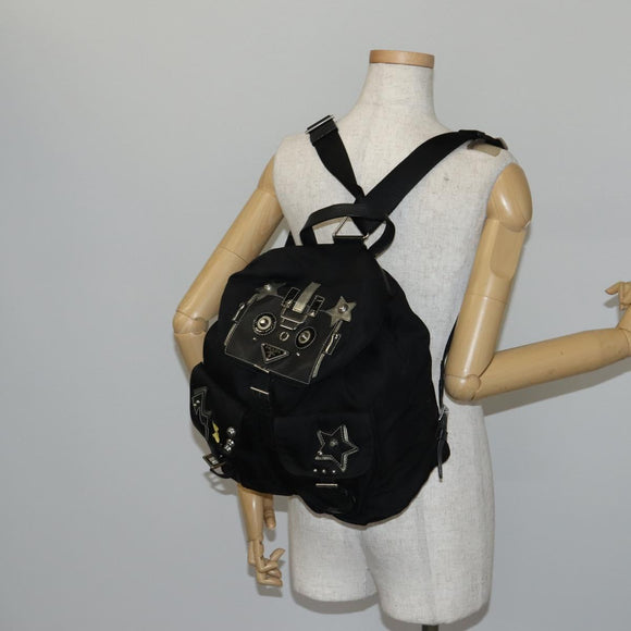 PRADA Backpack Nylon Black Silver Auth 145074