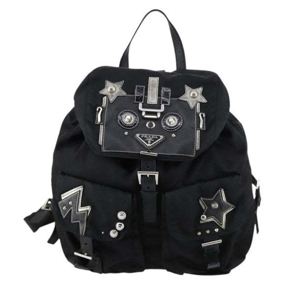 PRADA Backpack Nylon Black Silver Auth 145074