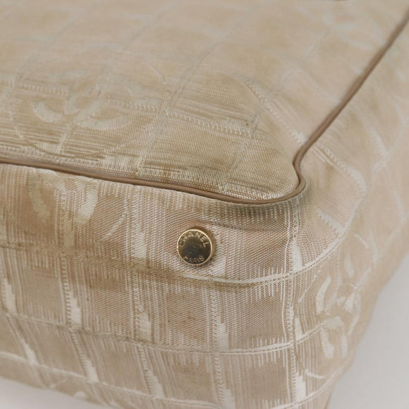 CHANEL New Travel Line Tote Bag Nylon Beige Gold CC Auth 145082