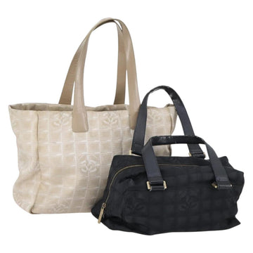 CHANEL New Travel Line Tote Bag Nylon 2Set Black Beige CC Auth 145095