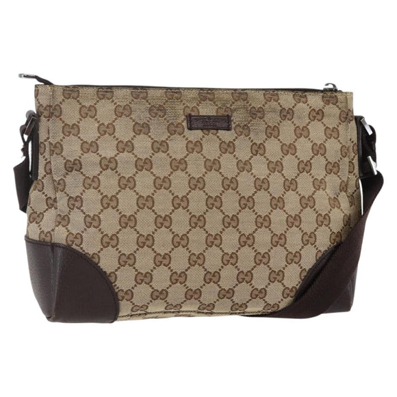 GUCCI GG Canvas Shoulder Bag Beige Silver 114273 Auth 145126