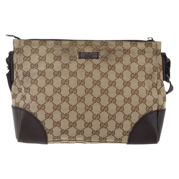 GUCCI GG Canvas Shoulder Bag Beige Silver 114273 Auth 145126