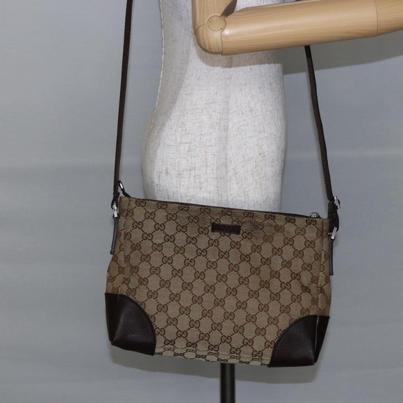 GUCCI GG Canvas Shoulder Bag Beige Silver 114273 Auth 145126