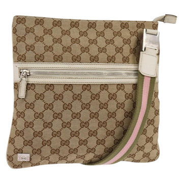 GUCCI GG Canvas Shoulder Bag Beige Silver 145809 Auth 145127