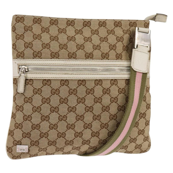 GUCCI GG Canvas Shoulder Bag Beige Silver 145809 Auth 145127