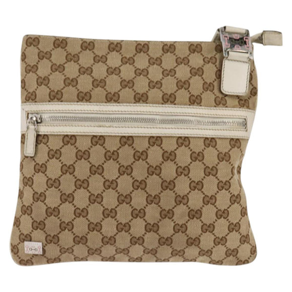 GUCCI GG Canvas Shoulder Bag Beige Silver 145809 Auth 145127