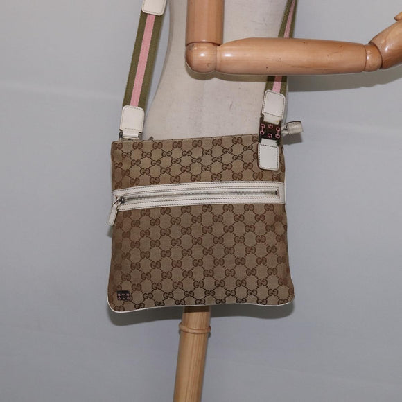 GUCCI GG Canvas Shoulder Bag Beige Silver 145809 Auth 145127