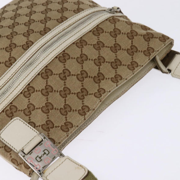 GUCCI GG Canvas Shoulder Bag Beige Silver 145809 Auth 145127