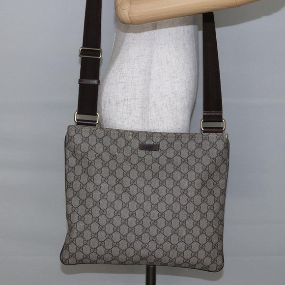 GUCCI GG Supreme Shoulder Bag PVC Beige Gold 201446 Auth 145148