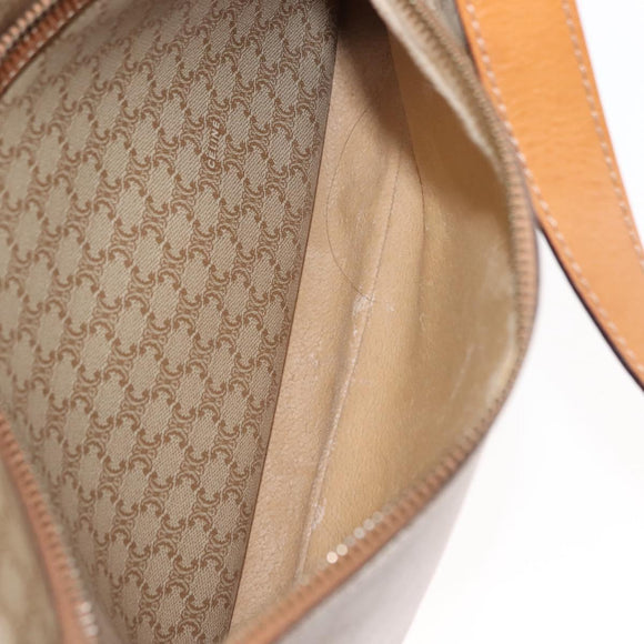 CELINE Macadam Canvas Shoulder Bag PVC Beige Gold Auth 145149