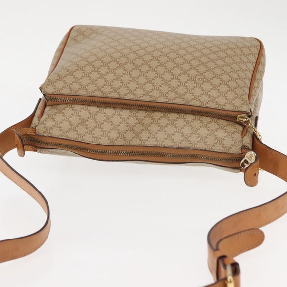 CELINE Macadam Canvas Shoulder Bag PVC Beige Gold Auth 145149