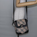 BURBERRY Nova Check Shoulder Bag Canvas Leather Beige Silver Auth 145153-22