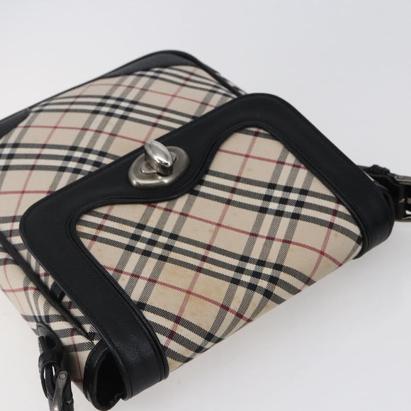 BURBERRY Nova Check Shoulder Bag Canvas Leather Beige Silver Auth 145153