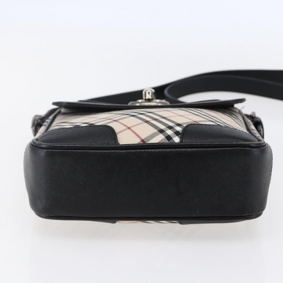 BURBERRY Nova Check Shoulder Bag Canvas Leather Beige Silver Auth 145153