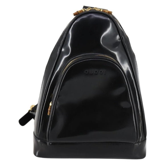 GUCCI Bamboo Body Bag Patent leather Black Gold 003 3444 0027 Auth 145161