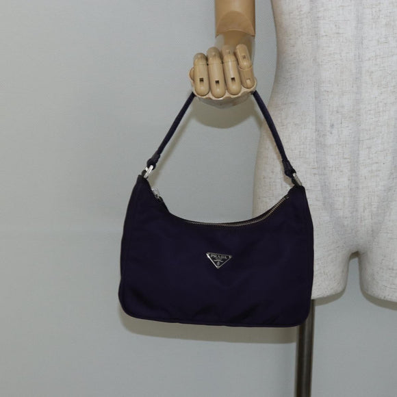PRADA Hand Bag Nylon Purple Silver Auth 145166