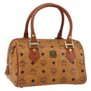 MCM Logogram Vicetos Boston Bag PVC Leather Brown Gold Auth 145190-1