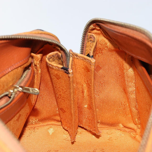 MCM Logogram Vicetos Boston Bag PVC Leather Brown Gold Auth 145190