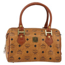 MCM Logogram Vicetos Boston Bag PVC Leather Brown Gold Auth 145190-13