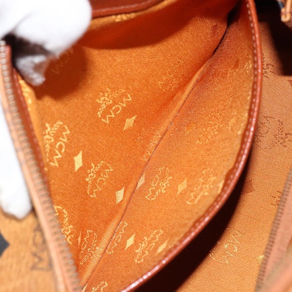 MCM Logogram Vicetos Boston Bag PVC Leather Brown Gold Auth 145190