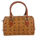 MCM Logogram Vicetos Boston Bag PVC Leather Brown Gold Auth 145190-2