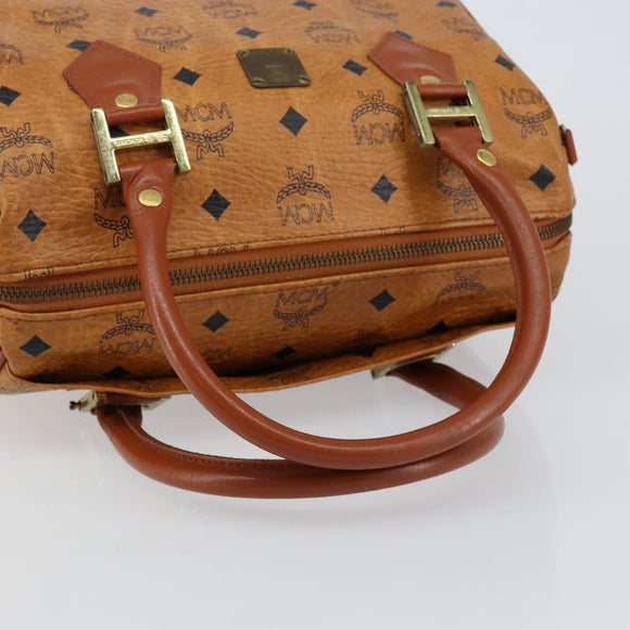 MCM Logogram Vicetos Boston Bag PVC Leather Brown Gold Auth 145190